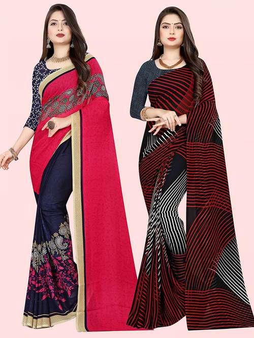 pack of 2 printed casual wear sarees with blouse - 21432298 - Very Small Image - 1