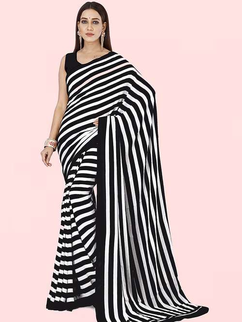 women striped printed saree with blouse - 21432432 - Very Small Image - 1