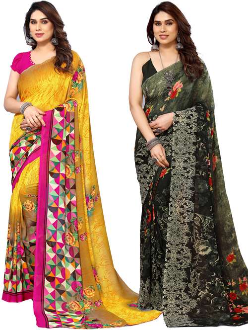 women pack of 2 casual wear combo sarees with blouse - 21433409 - Very Small Image - 1