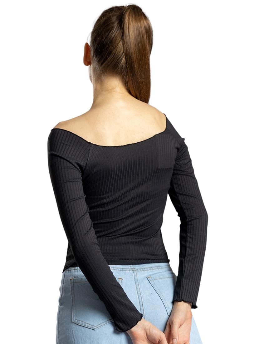 women solid off shoulder long sleeves top - 21452604 - Standard Image - 2