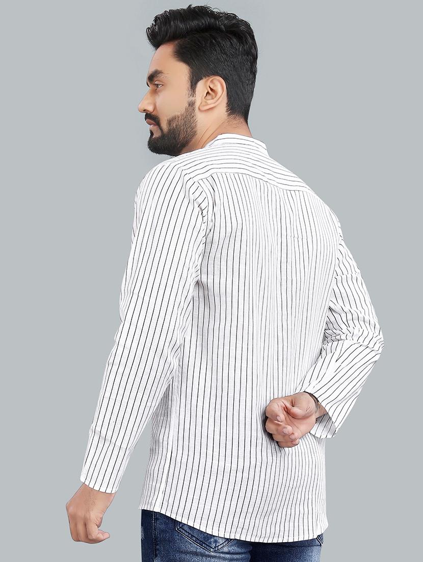 men striped long sleeve short kurta - 21454340 - Standard Image - 2