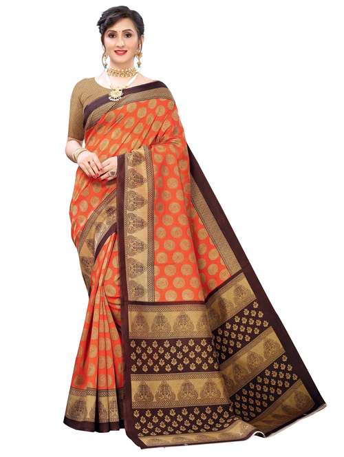 women orange printed saree with blouse - 21455123 - Very Small Image - 1