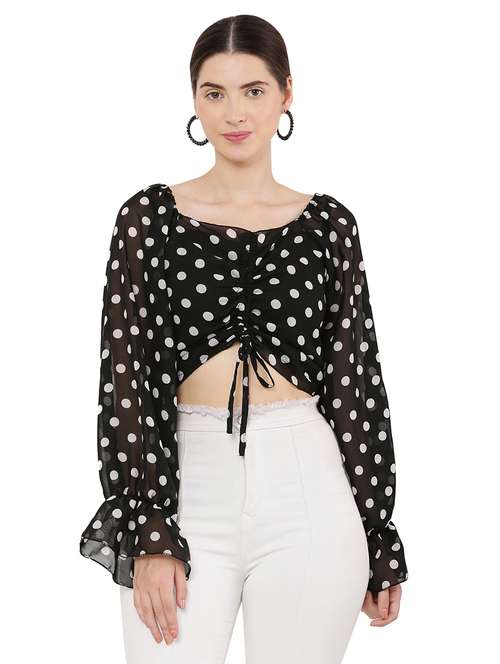 women black georgette crop top - 21463171 - Very Small Image - 1