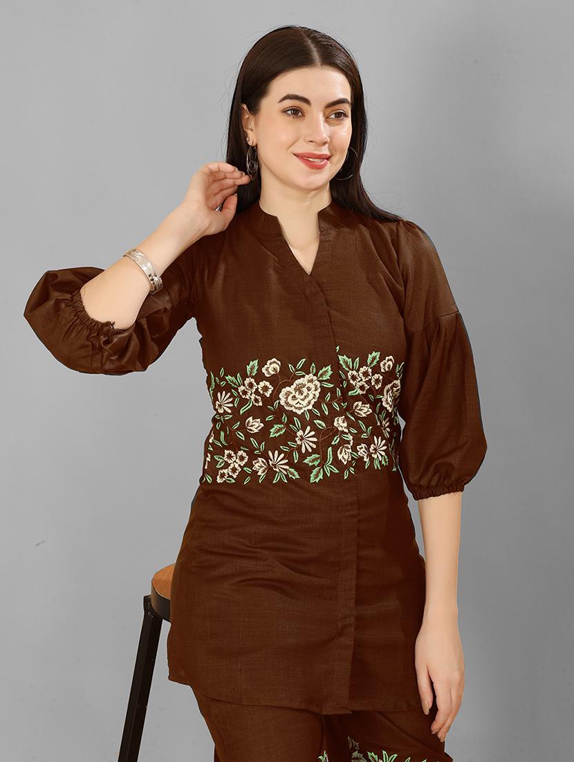 women coffee brown embroidered co-ord set - 21463350 - Zoom Image - 4