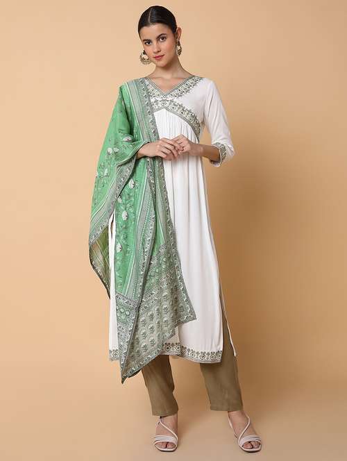 women embroidered v neck kurta dupatta set - 21463662 - Very Small Image - 1