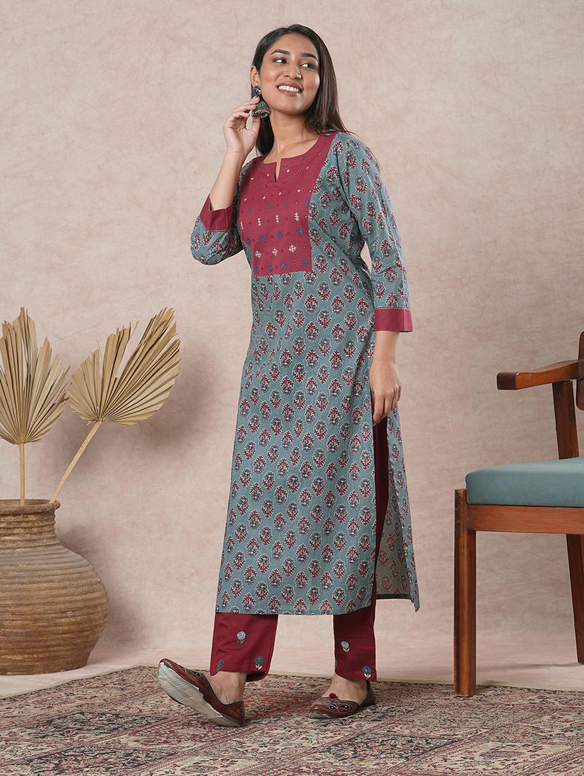blue cotton straight kurta - 21466706 - Standard Image - 2