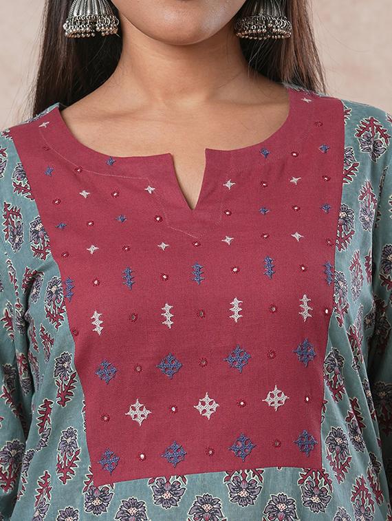 blue cotton straight kurta - 21466706 - Standard Image - 7