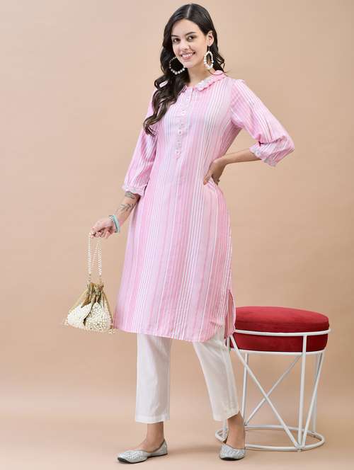 women pink rayon straight kurta - 21468130 - Very Small Image - 1
