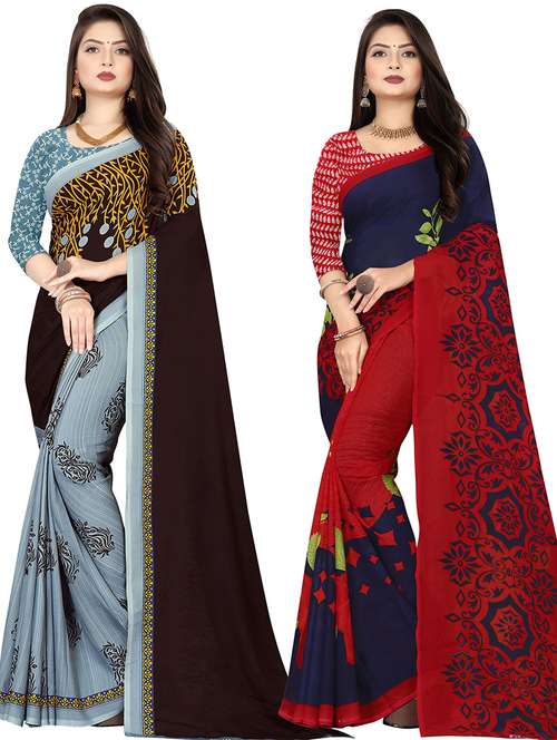 women pack of 2 casual wear sarees with blouse - 21474832 - Very Small Image - 1