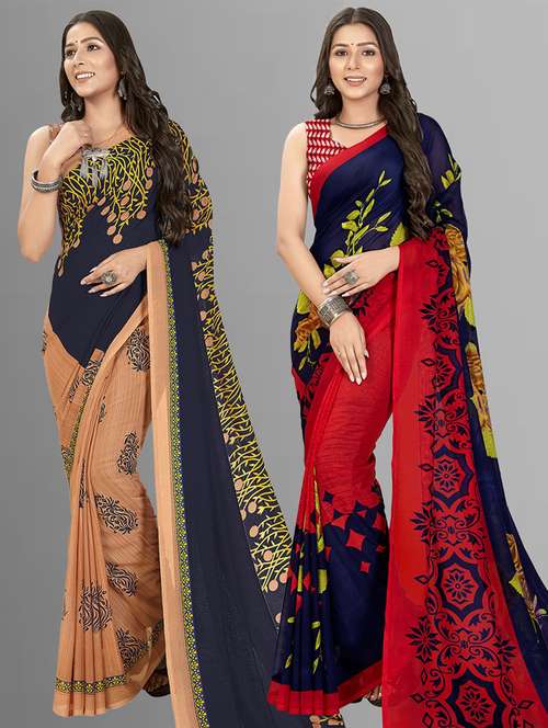 women pack of 2 casual wear combo sarees with blouse - 21475595 - Very Small Image - 1