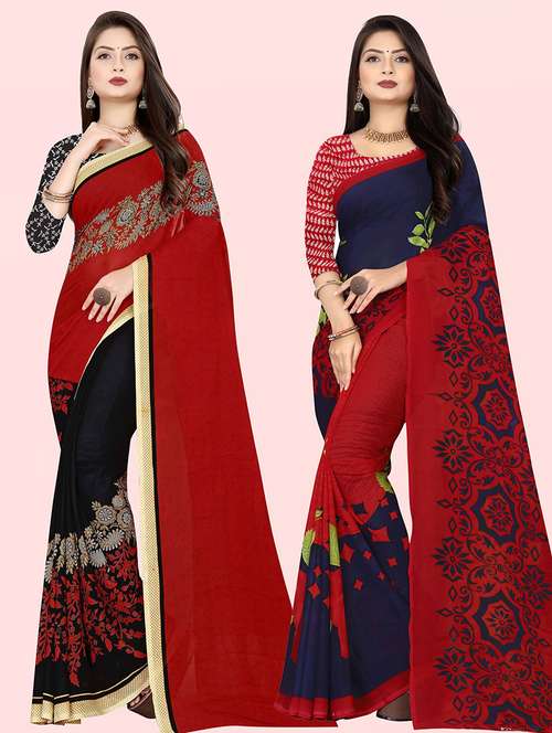 women pack of 2 printed casual wear saree with blouse - 21476129 - Very Small Image - 1