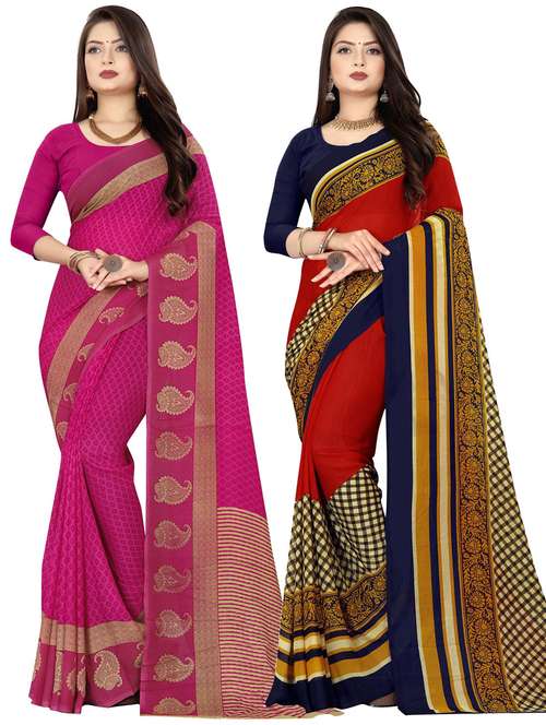 women pack of 2 casual wear combo sarees with blouse - 21476862 - Very Small Image - 1