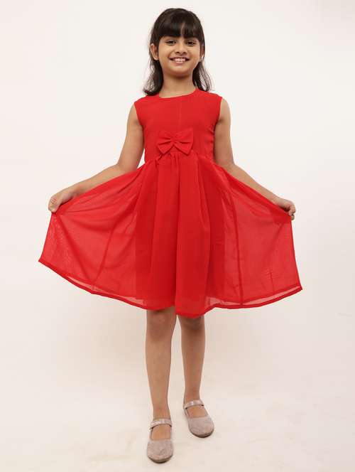 girl solid sleevless crepe frock - 21481083 - Very Small Image - 1