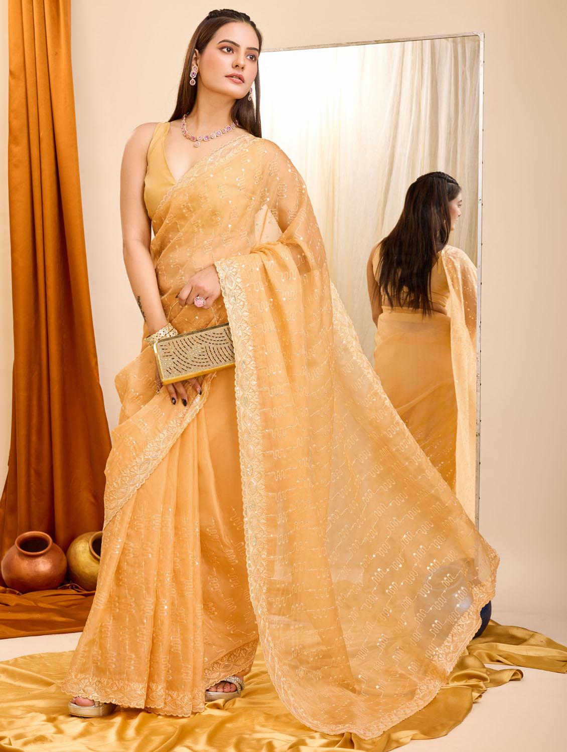 women yellow embroidered saree with blouse - 21481542 - Standard Image - 2