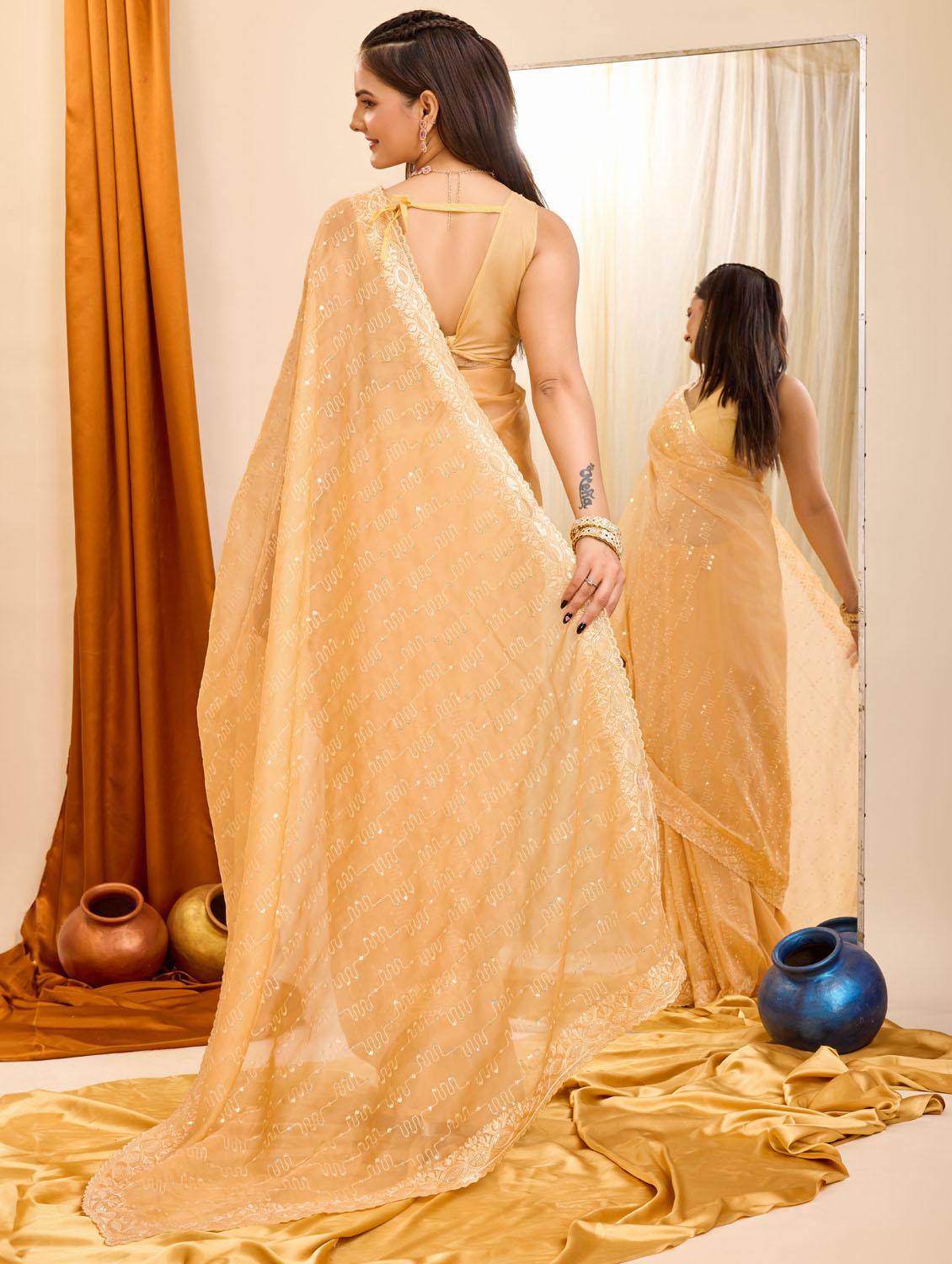 women yellow embroidered saree with blouse - 21481542 - Zoom Image - 3