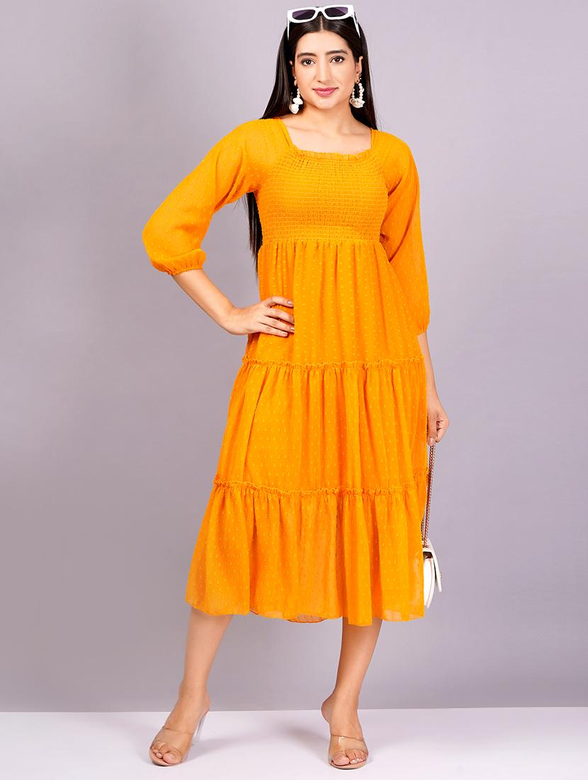 women orange square neck tiered dress - 21482593 - Zoom Image - 4