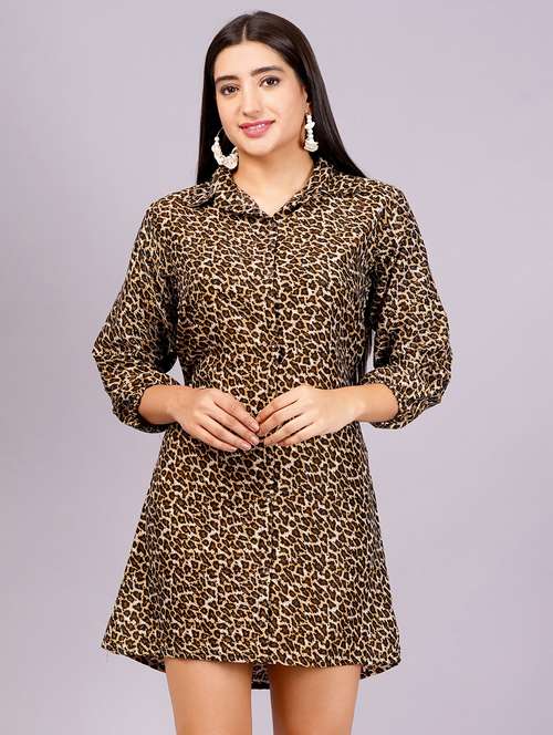 women animal printed collared shirt dress - 21482664 - Very Small Image - 1