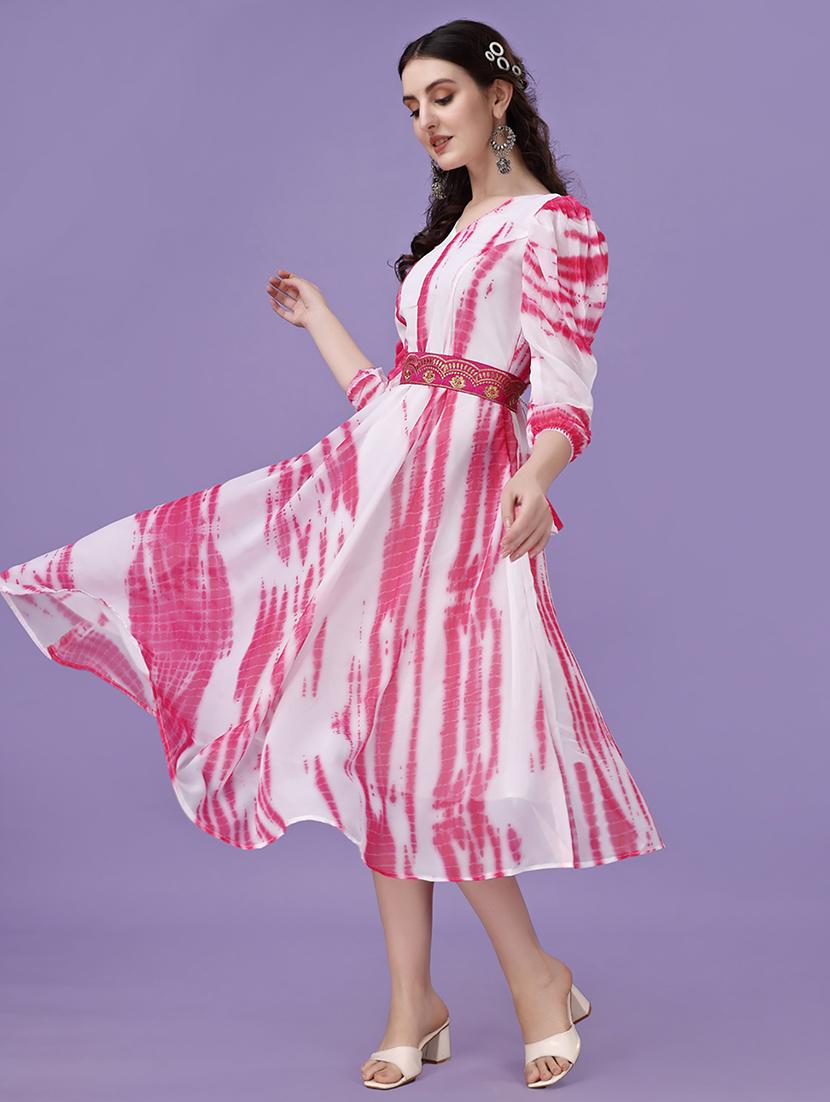 women white georgette fit & flare dress - 21483595 - Standard Image - 2