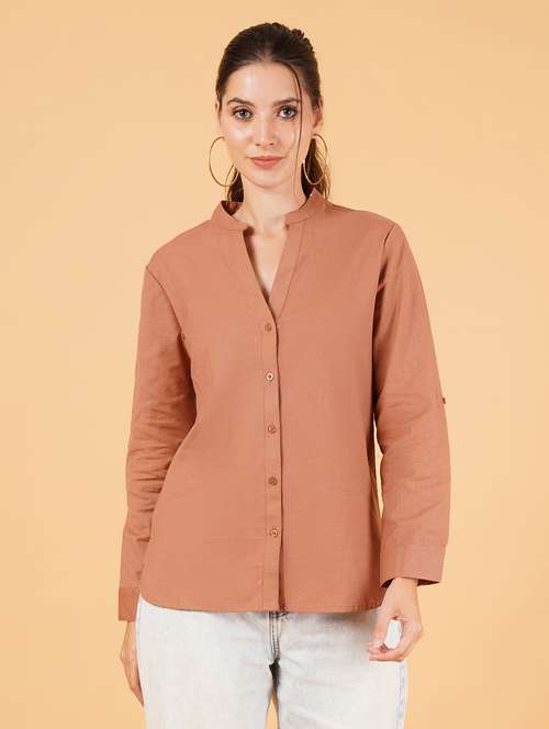 women brown cotton regular shirt - 21484760 - Very Small Image - 1