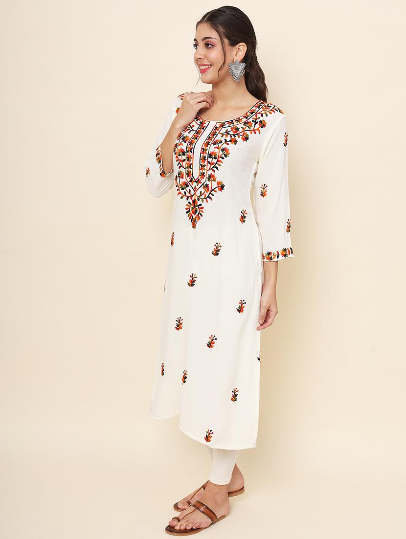 women white rayon straight kurta - 21484837 - Standard Image - 3