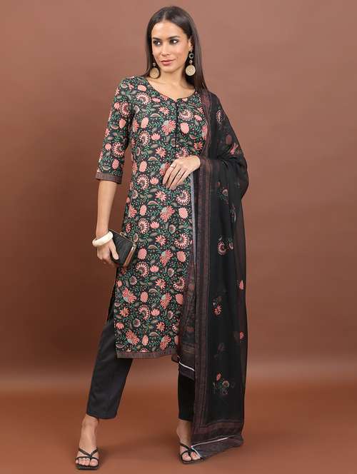 women black floral kurta pant set with dupatta - 21486463 - Very Small Image - 1