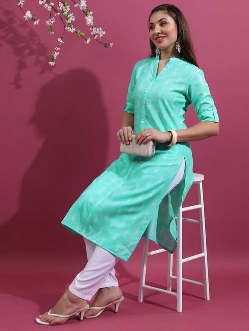 blue solid a-line kurta - 21486635 - Very Small Image - 1