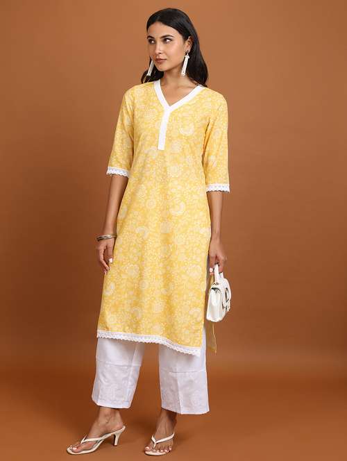 yellow printed a-line kurta - 21486654 - Very Small Image - 1