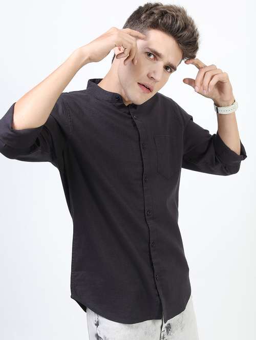 men black mandarin neck casual shirts - 21487161 - Very Small Image - 1