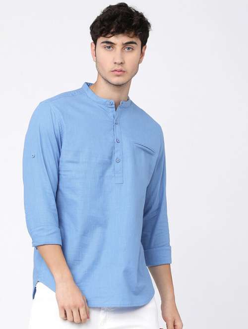 men mandarin neck solid short kurta - 21487489 - Very Small Image - 1