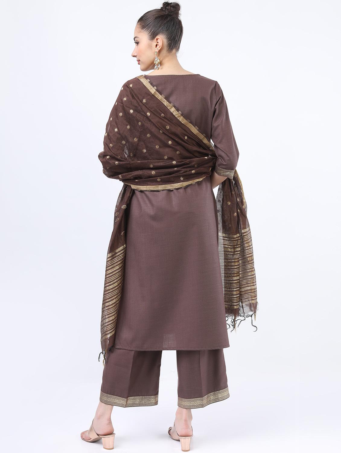 women brown kurta pant set with dupatta - 21488410 - Standard Image - 3