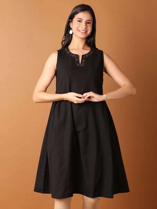 women black solid a-line kurta - 21492331 - Very Small Image - 1