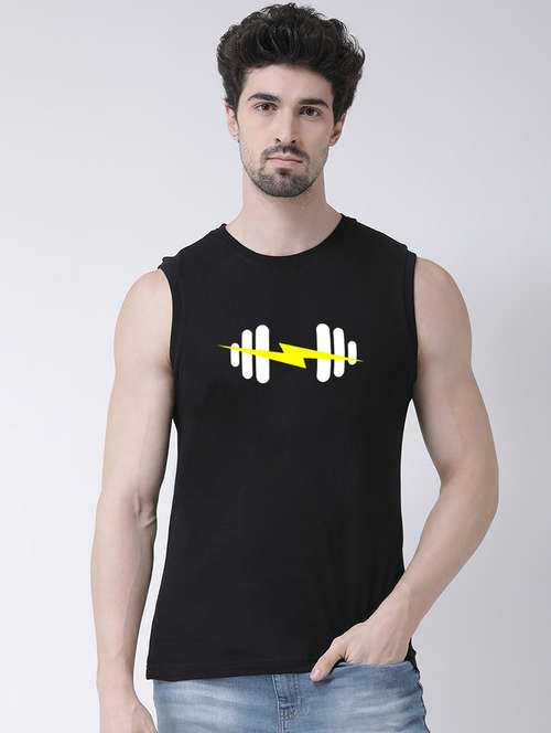 men round neck chest print sleeveless t-shirt - 21493932 - Very Small Image - 1