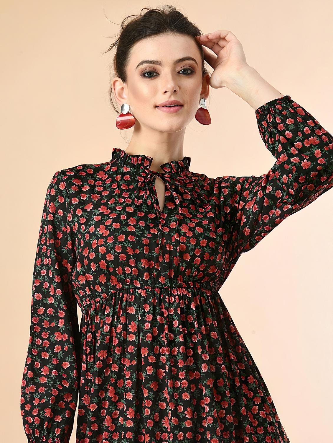 women black crepe fit and flare dress - 21495182 - Standard Image - 3