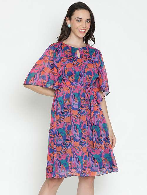 multicolored abstract printed fit & flare dress - 21496486 - Very Small Image - 1