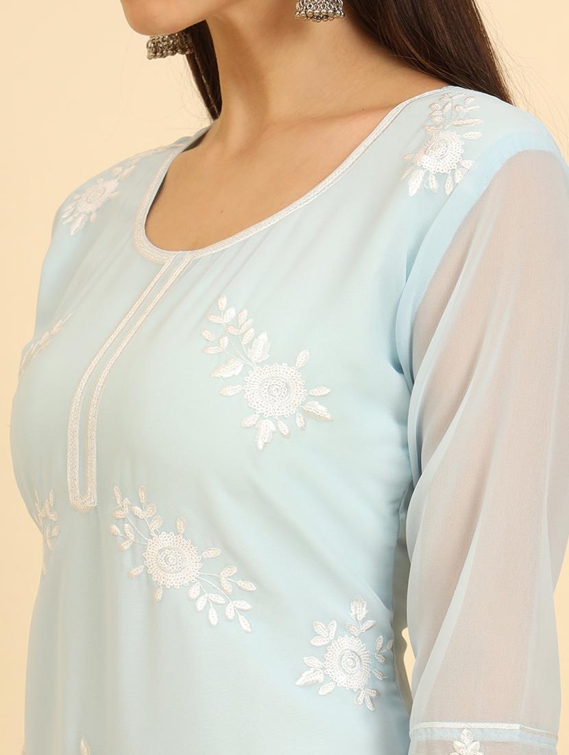 women three quarter sleeve chikankari straight kurta - 21499101 - Zoom Image - 5