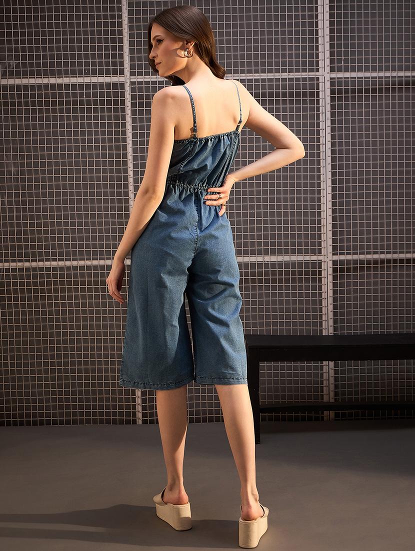 women blue denim knee length jumpsuit - 21499265 - Zoom Image - 3