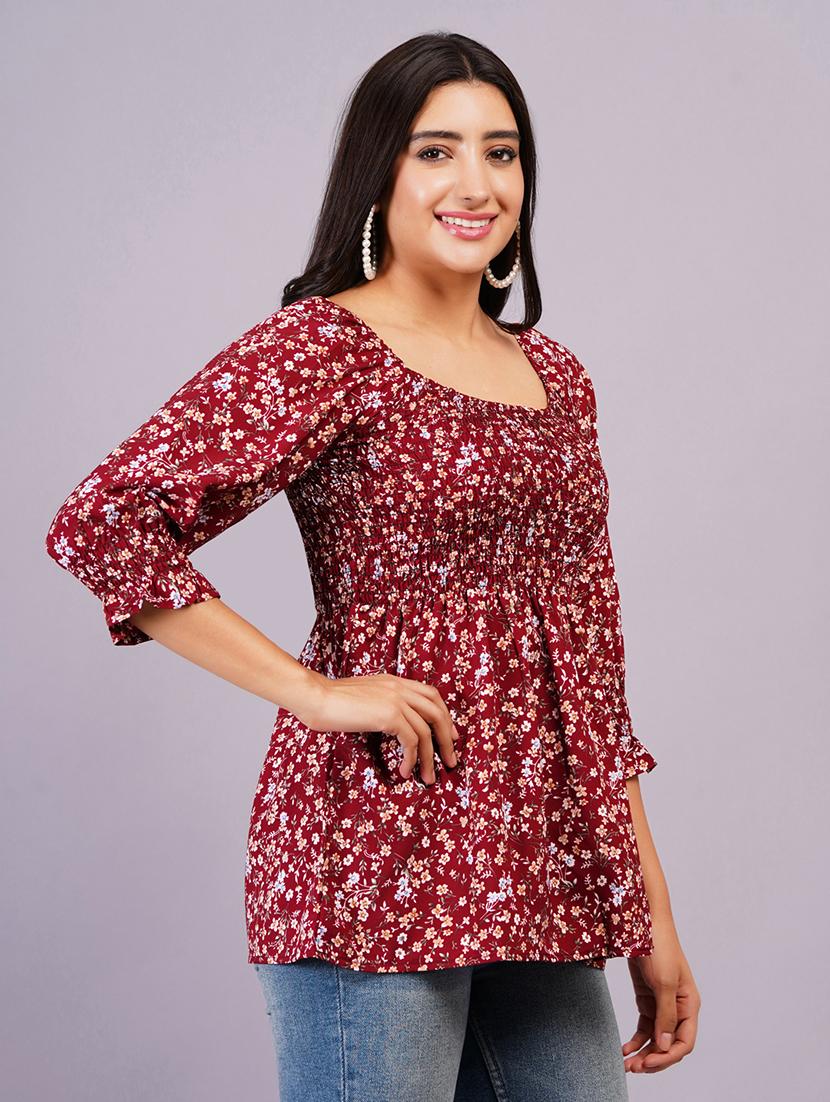 women maroon printed regular top - 21500028 - Standard Image - 2