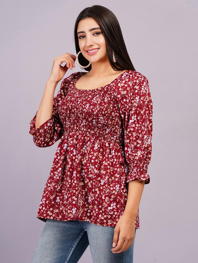 women maroon printed regular top - 21500028 - Standard Image - 3