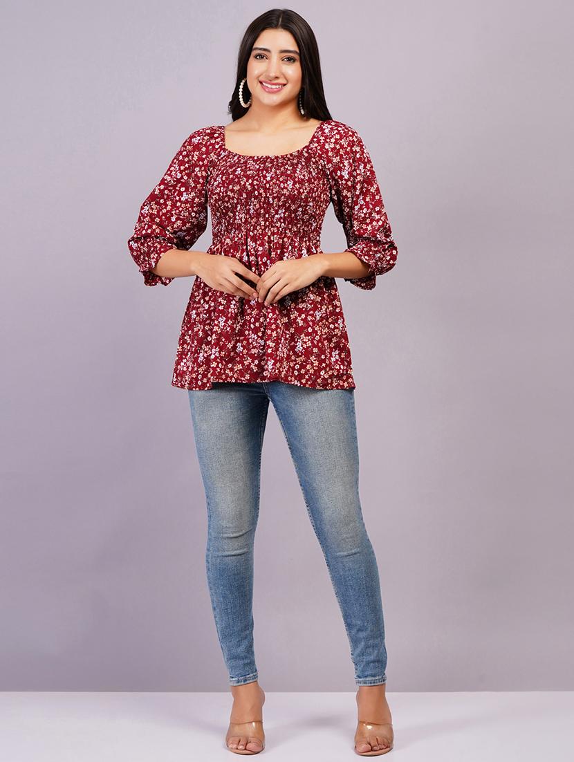 women maroon printed regular top - 21500028 - Standard Image - 5