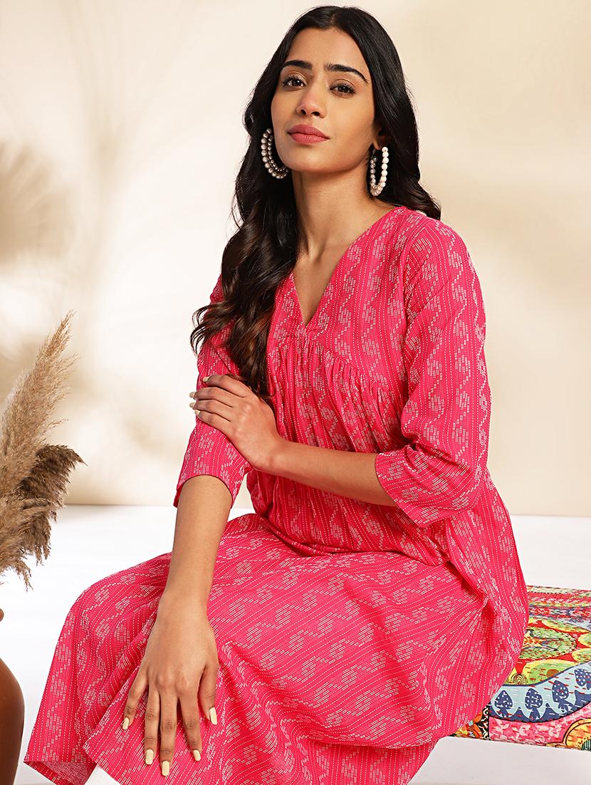women pink embroidered flared kurta - 21501388 - Zoom Image - 5