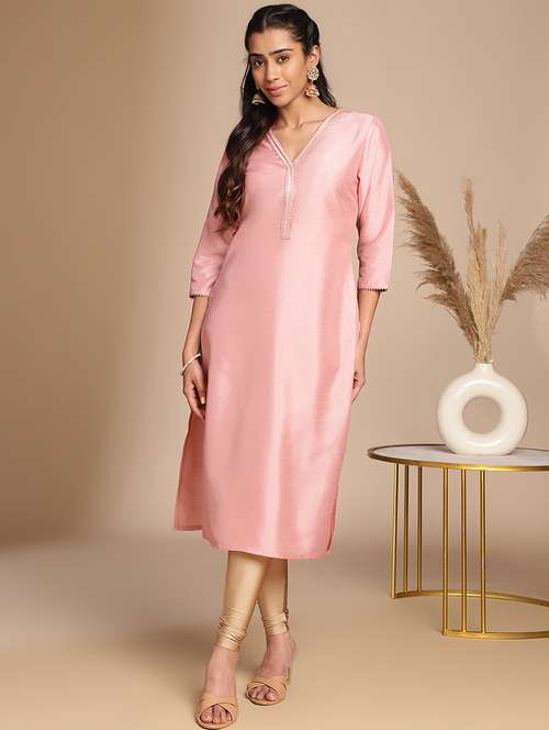 women solid three quater sleeve straight kurta - 21501394 - Very Small Image - 1
