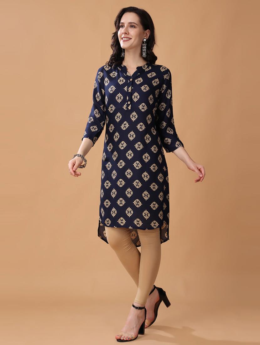 women blue printed high-low kurta - 21503027 - Standard Image - 2
