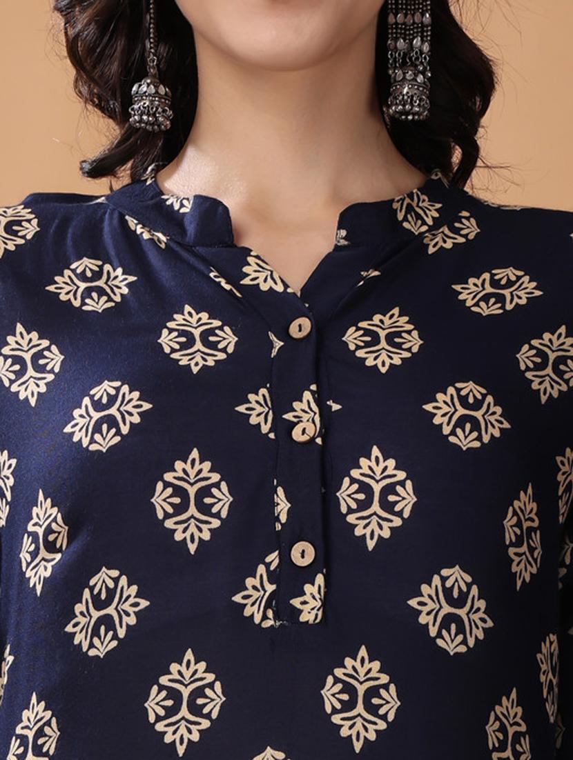 women blue printed high-low kurta - 21503027 - Standard Image - 5