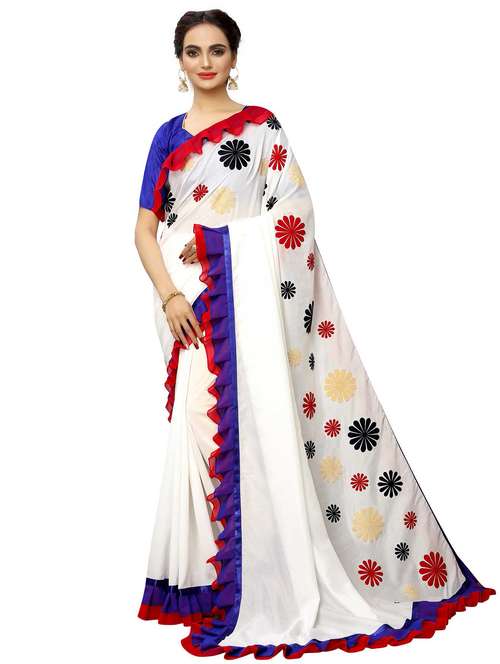 women printed ruffle saree with blouse - 21504643 - Very Small Image - 1