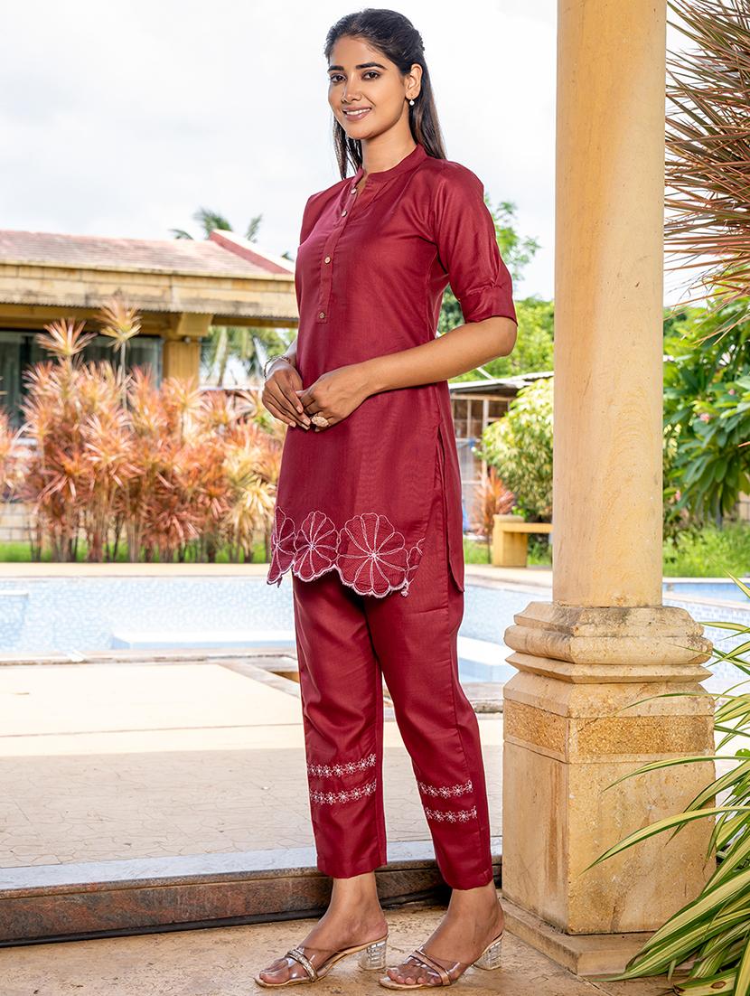 women maroon embroidered co-ord set - 21513365 - Zoom Image - 3