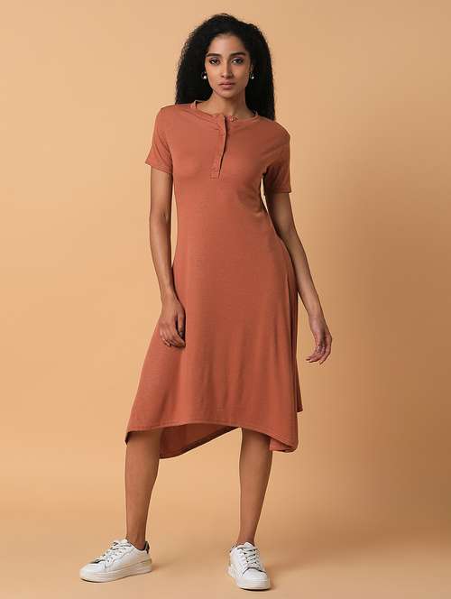 women rust solids short sleeves a-line dress - 21514550 - Very Small Image - 1