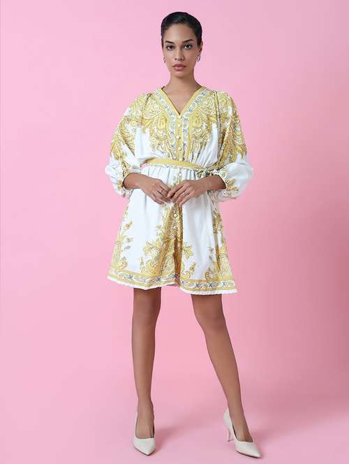 women printed v neck a-line dress - 21514881 - Very Small Image - 1