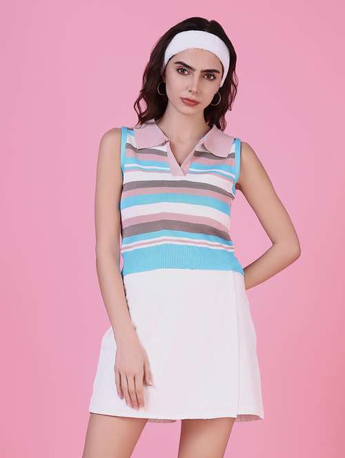 women multi color stripes sleeveless top - 21515100 - Very Small Image - 1