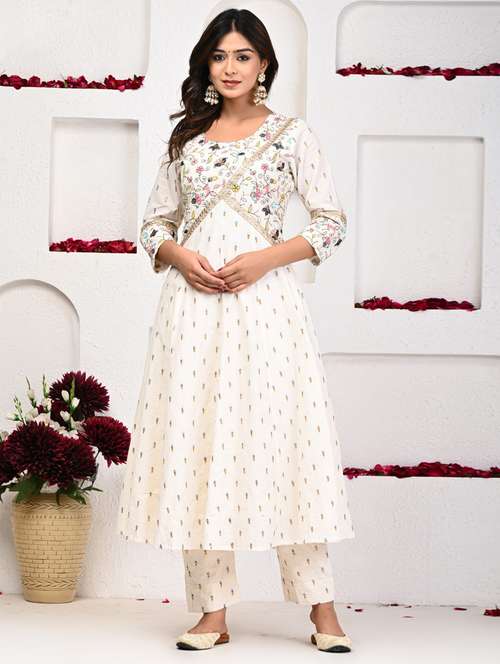 women white round neck kurta pant set - 21515419 - Very Small Image - 1