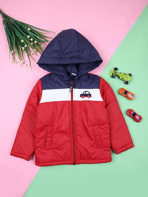 boys color block hooded neck jacket - 21519919 - Very Small Image - 1